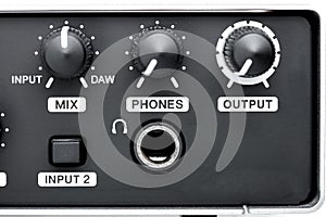 Control panel with volume and channel mixing.