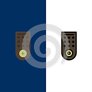 Control, Remote, TV  Icons. Flat and Line Filled Icon Set Vector Blue Background