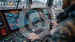 Control Room of Modern Train with High-Tech User Interface Systems