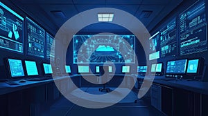Control room monitoring cloud computing and network infrastructure