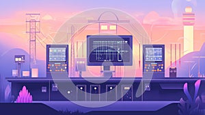 Futuristic control room managing power station data technology