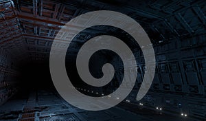 Control room sci-fi interior in dark scene 3D render photo