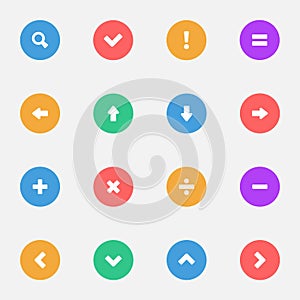 Control Signs and Navigation vector flat icons on the color substrate set of 16 photo