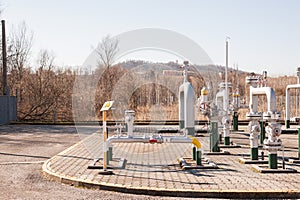 Control station and gas pipe line junction. Pipe , tank and valve.