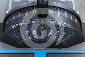 Control stick of a cargo ship in stop position.