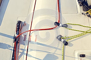 Control system staysail on sports yacht.
