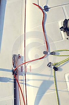 Control system staysail on sports yacht.