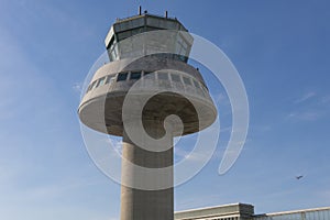 Control tower in Barcelona Airport, Catalonia, Spain.