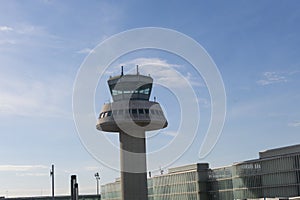 Control tower in Barcelona Airport, Catalonia, Spain.