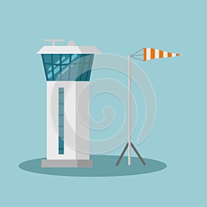 Control tower with weathersock vector illustration building