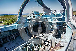 Control units made of aluminum alloy in cockpit of crashed aircraft