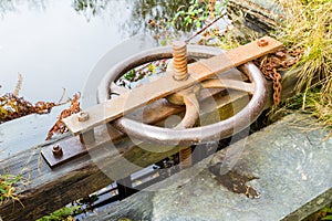 Control wheel for old penstock.