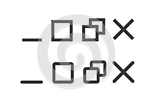 Control window button icon. Minimize, maximize, close, exit button symbol. Sign website vector