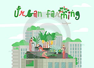 Controlled-environment smart agriculture. Urban farming. Editable vector illustration.