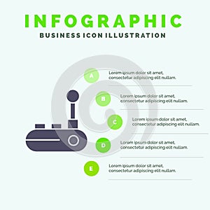 Controller, Joy Pad, Joy Stick, Joy pad Solid Icon Infographics 5 Steps Presentation Background