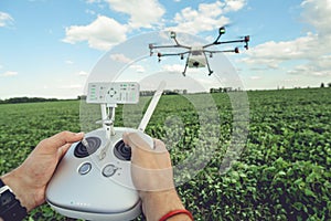 Controlling a remote octocopter drone.