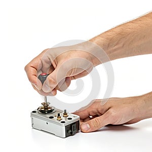 Controlling on white background photo