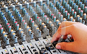 Controls of audio mixing console with hand