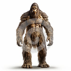 Controversial 3d Sasquatch Standing On White Isolated Background