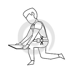 Contruction worker with tools avatar faceless in black and white