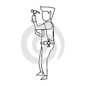 Contruction worker with tools avatar faceless in black and white