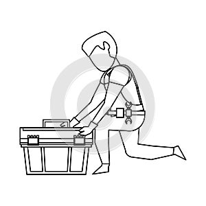 Contruction worker with tools avatar faceless in black and white