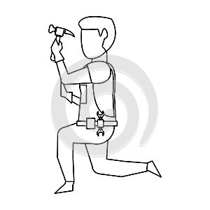 Contruction worker with tools avatar faceless in black and white