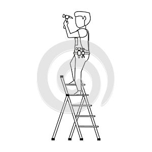 Contruction worker with tools avatar faceless in black and white