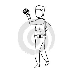 Contruction worker with tools avatar faceless in black and white