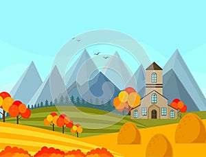 Contryside autumn season with mountains background Vector