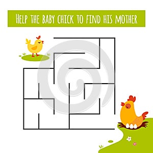 Conundrum. Farm animal educational maze game. Labyrinth page for children`s magazine, leisure activity task.