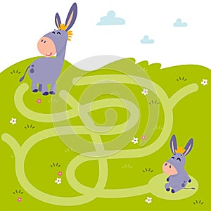 Conundrum. Farm animal educational maze game. Labyrinth page for children`s magazine, leisure activity task.