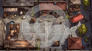 Conurbation Battlemap Of Small City Street With Marketplace photo