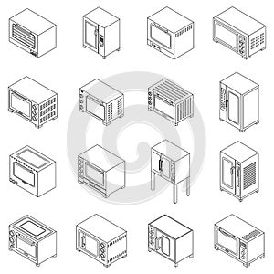 Convection oven icons set vector outline