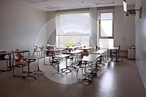 Convenient audience for classes. Empty classroom. Modern classroom