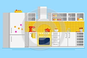 Convenient modern kitchen flat vector design illustration