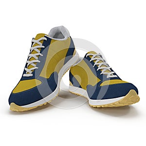 Convenient for sports mens sneakers in dark blue thick fabric. Presented on a white. 3D illustration