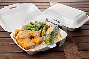 Convenient but unhealthy polystyrene lunch boxes with take away