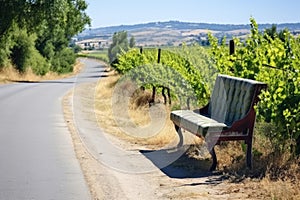 conveniently positioned seating for rest intervals along vineyard route