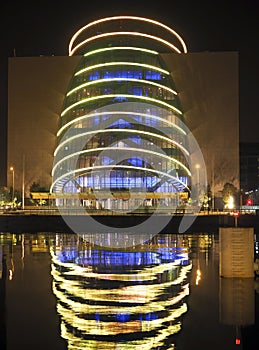 Convention Center night architecture with reflection Dublin Ireland River Liffey Docklands Spencer Dock