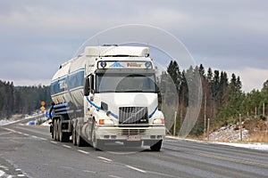 Conventional Volvo NH12 Semi Tanker on the Road