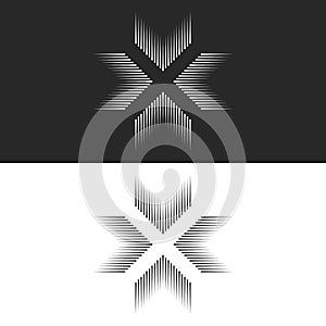 Converge 4 arrows logo cross shape t-shirt print, letter X form black and white lines, crossing four directions in center