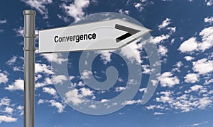 convergence traffic sign on blue sky