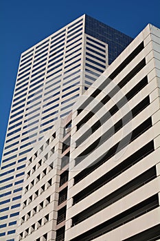 Converging lines of two office buildings in Portland, Oregon