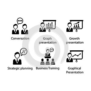Conversation, Graph presentation, Growth presentation, Strategic planning, Training, Presentation, icon