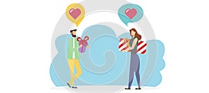 Conversation of a man with a woman, two people communicate, vector illustration