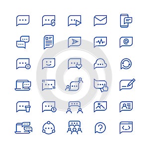 Conversation message shapes, dialogue speech bubble icons. Chatting phone vector line symbols