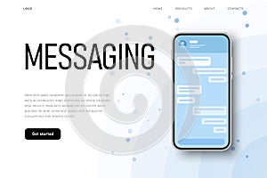 Conversation screen, talking bubbles. Messenger chat list with message placeholder. Modern light flat style.