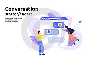 Conversation start and enders concept. Man and woman text message conversation. modern flat vector illustration