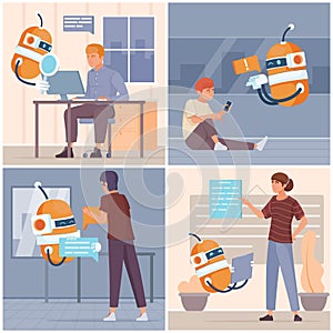 Conversational AI chatbot Hand drawn composition set